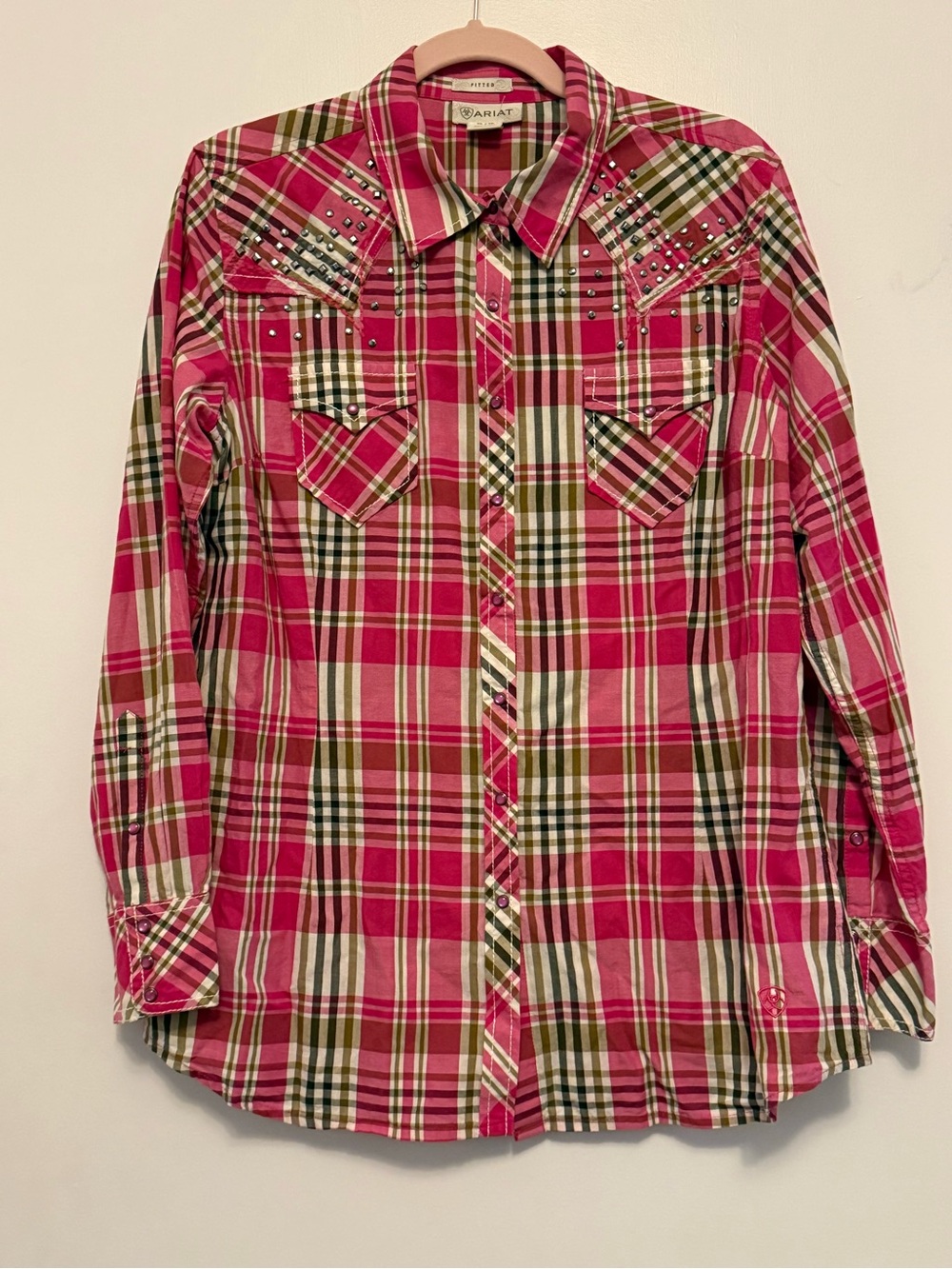 Ariat Hot Pink Black Plaid Western Shirt with Studded Yoke Detail XL